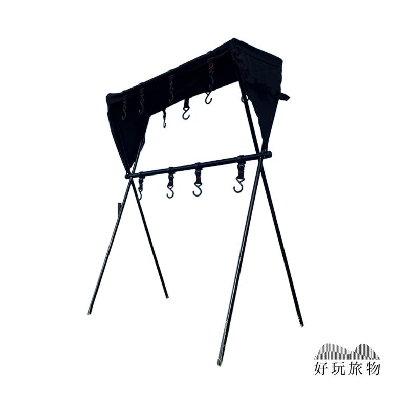 雙層_鋁合金戶外露營折疊收納三角置物露營架 (附掛勾及置物籃)