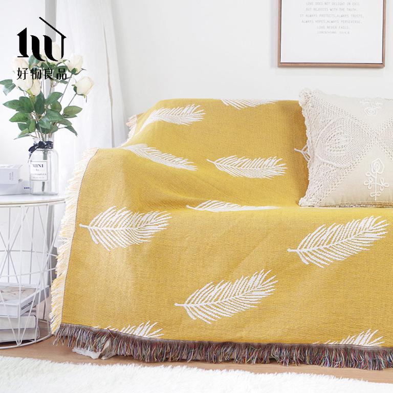 《黃色羽毛》雙面針織沙發毯蓋毯露營毯