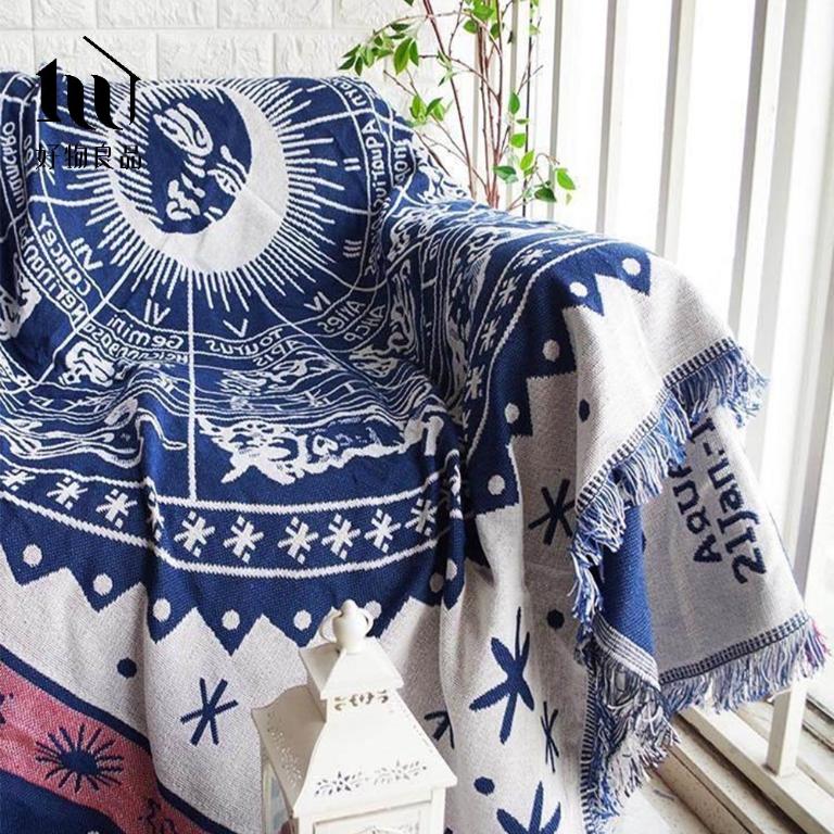 《星座圖騰》旅行居家兩用棉麻針織毯沙發毯汽車蓋毯