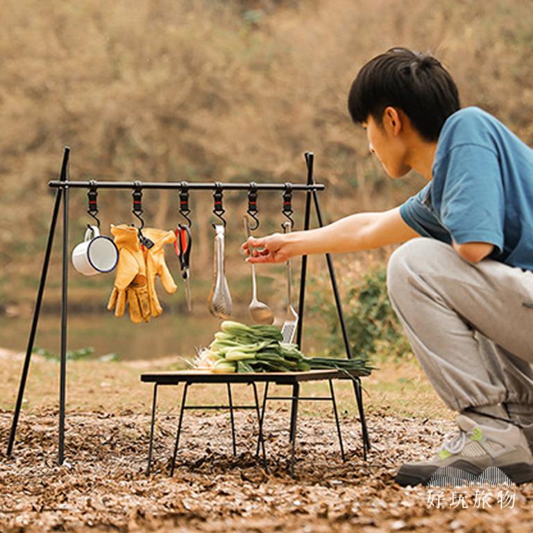 單層_鋁合金戶外露營折疊收納三角置物露營架 (附掛勾)