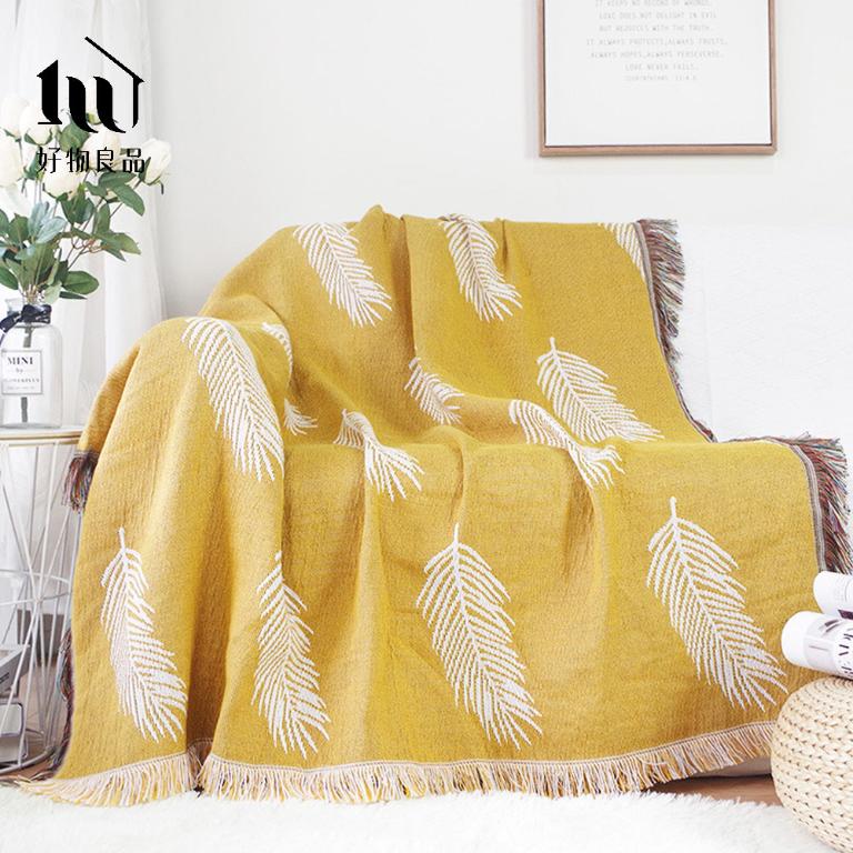 《黃色羽毛》雙面針織沙發毯蓋毯露營毯