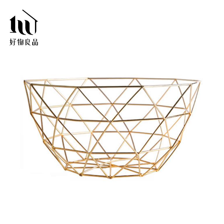 《三角形織紋高款》客廳裝飾藝術金屬鏤空收納置物零食水果網籃