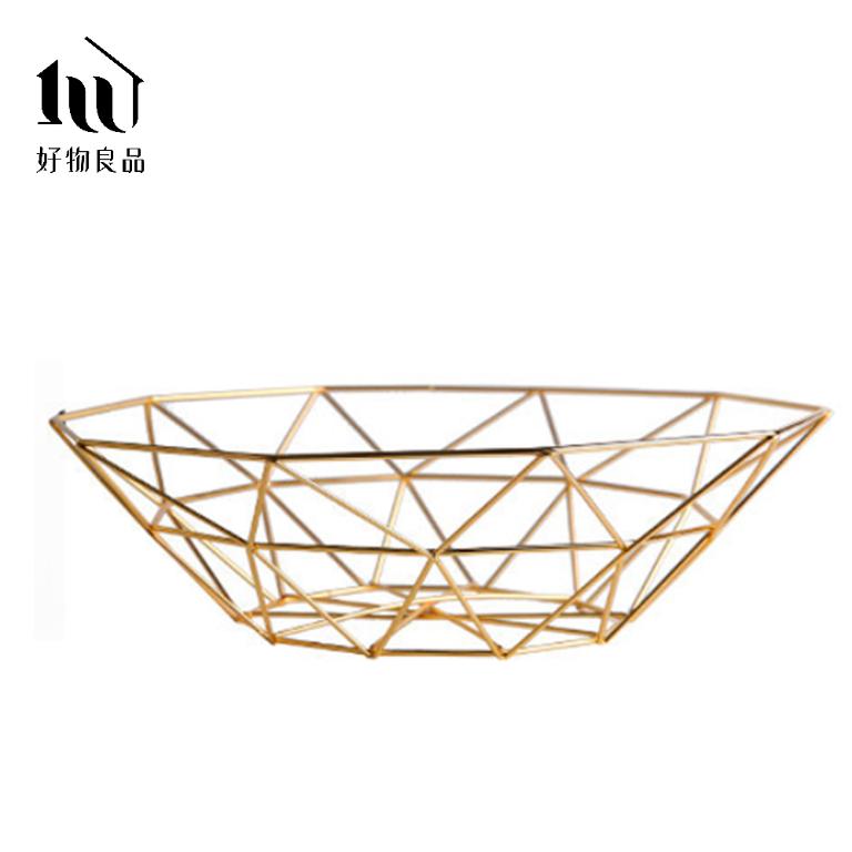 《三角形織紋矮款》客廳裝飾藝術金屬鏤空收納置物零食水果網籃