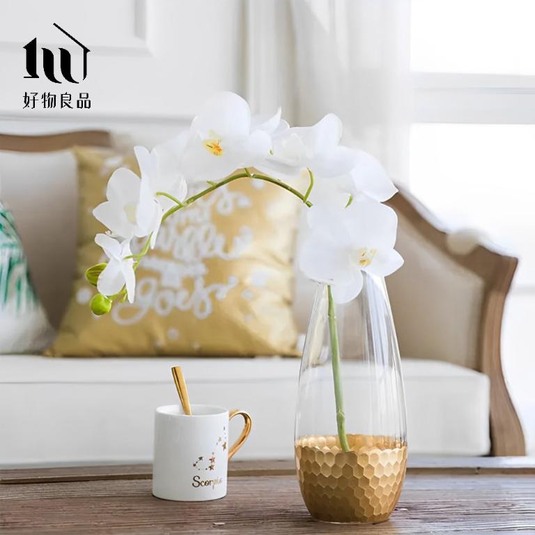 《矮款/圓弧款》簡約輕奢水晶玻璃金箔鑲色雙色花瓶