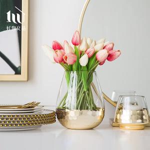 《矮款/圓弧款》簡約輕奢水晶玻璃金箔鑲色雙色花瓶