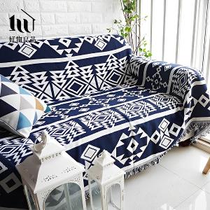 《幾何圖騰》旅行居家兩用棉麻針織毯沙發毯汽車蓋毯