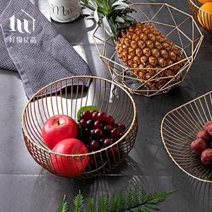 《經典圓盆》客廳裝飾藝術金屬鏤空收納置物零食水果網籃