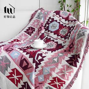 《波希米亞-紅》旅行居家兩用棉麻針織毯沙發毯汽車蓋毯