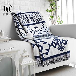 《幾何圖騰》旅行居家兩用棉麻針織毯沙發毯汽車蓋毯