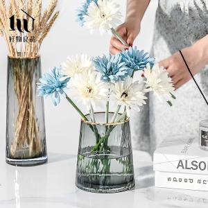 北歐輕奢透明錘紋玻璃金邊花瓶餐桌裝飾(圓形款)