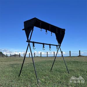雙層_鋁合金戶外露營折疊收納三角置物露營架 (附掛勾及置物籃)