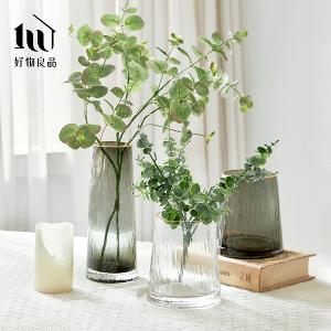 北歐輕奢透明錘紋玻璃金邊花瓶餐桌裝飾(圓形款)