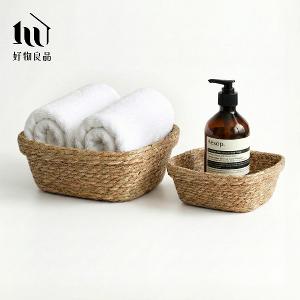 二入組_手工編織桌面收納籃｜化妝品收納盒 雜物置物筐 玄關鑰匙盤