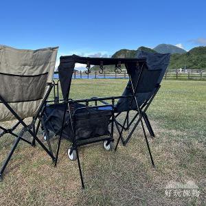 雙層_鋁合金戶外露營折疊收納三角置物露營架 (附掛勾及置物籃)