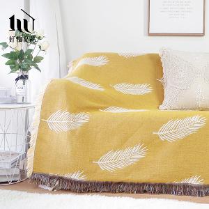《黃色羽毛》雙面針織沙發毯蓋毯露營毯