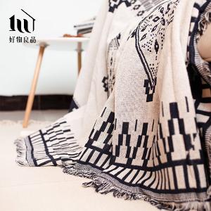 《波希米亞-藍》旅行居家兩用棉麻針織毯沙發毯汽車蓋毯