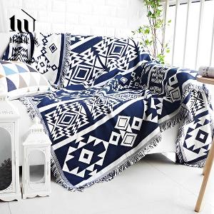 《幾何圖騰》旅行居家兩用棉麻針織毯沙發毯汽車蓋毯