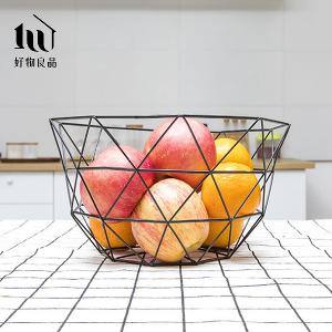 《三角形織紋高款》客廳裝飾藝術金屬鏤空收納置物零食水果網籃