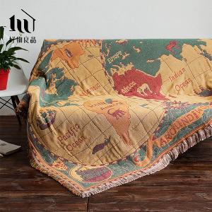 《世界地圖》旅行居家兩用棉麻針織毯沙發毯汽車蓋毯