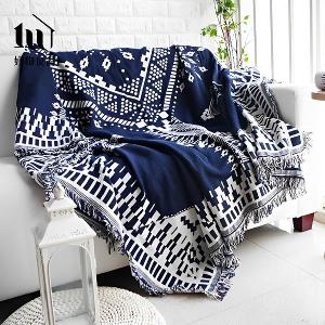 《波希米亞-藍》旅行居家兩用棉麻針織毯沙發毯汽車蓋毯