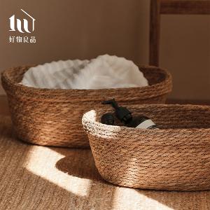 二入組_手工編織桌面收納籃｜化妝品收納盒 雜物置物筐 玄關鑰匙盤