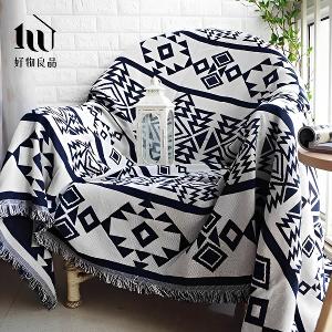 《幾何圖騰》旅行居家兩用棉麻針織毯沙發毯汽車蓋毯