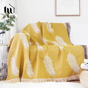《黃色羽毛》雙面針織沙發毯蓋毯露營毯