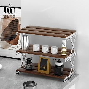 高品質竹木不銹鋼露營居家兩用折疊收納置物架