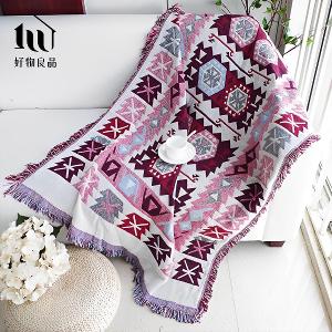 《波希米亞-紅》旅行居家兩用棉麻針織毯沙發毯汽車蓋毯