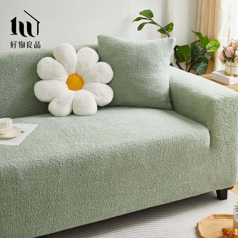 短毛保暖系列《抹茶綠》防貓抓系列高彈力立體提花彈力沙發罩｜贈抱枕套*1+泡棉條