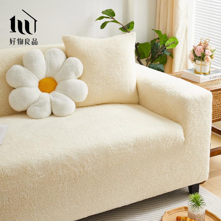 短毛保暖系列《奶油白》防貓抓系列高彈力立體提花彈力沙發罩｜贈抱枕套*1+泡棉條