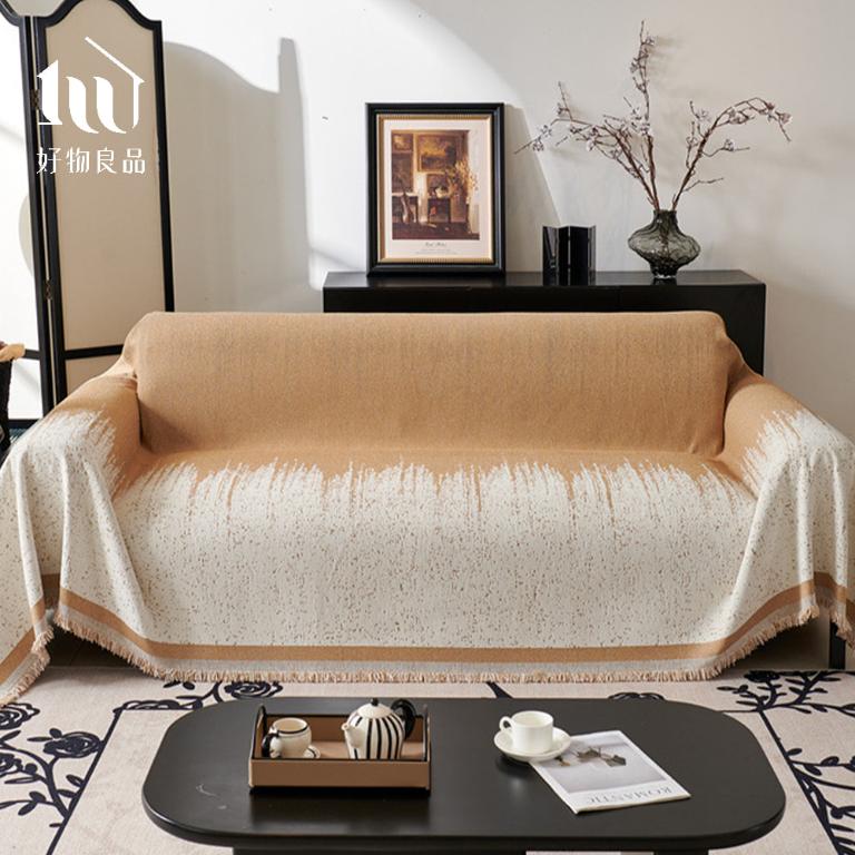 日式高品質雪尼爾短絨沙發墊蓋巾-富士山嵐