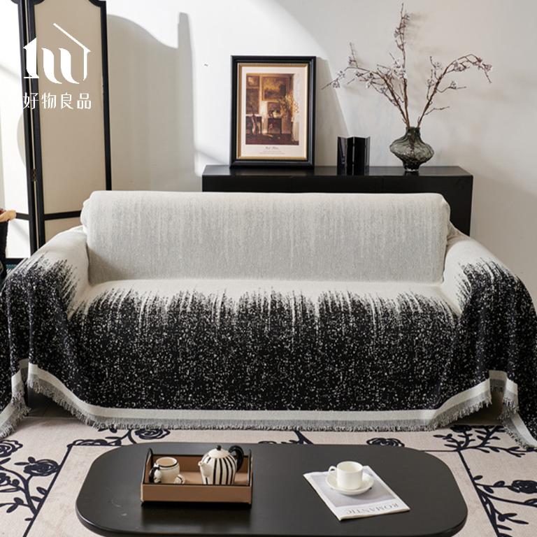 日式高品質雪尼爾短絨沙發墊蓋巾-富士山嵐