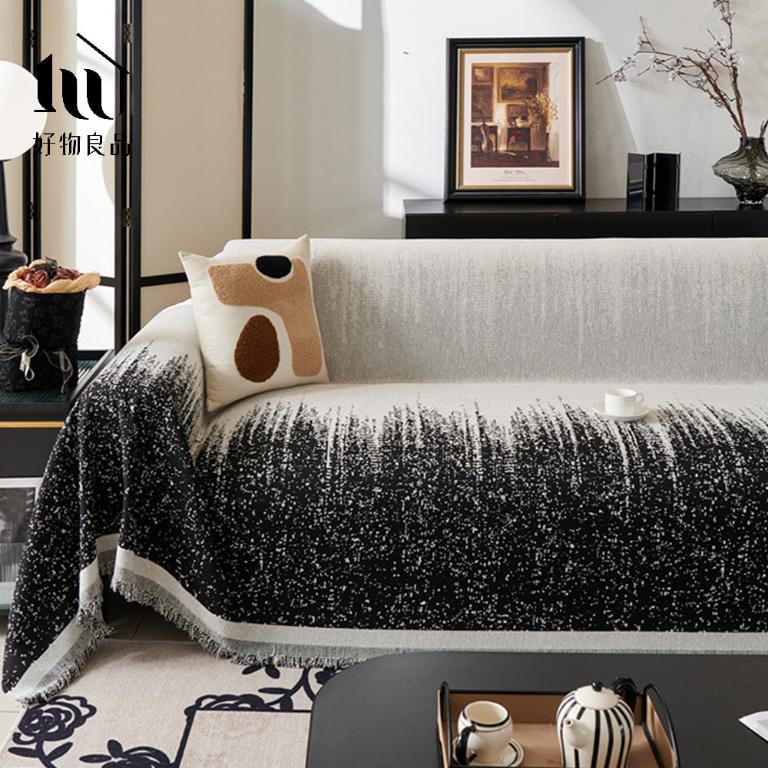 日式高品質雪尼爾短絨沙發墊蓋巾-富士山嵐