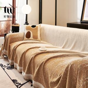 日式高品質雪尼爾短絨沙發墊蓋巾-富士山嵐