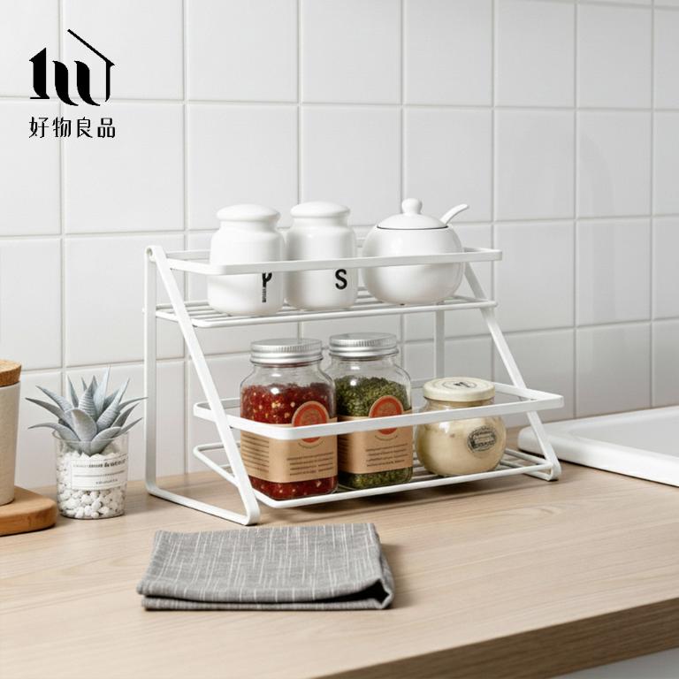 居家收納雙層鐵藝置物架廚房調味罐浴室收納架 桌面整理架