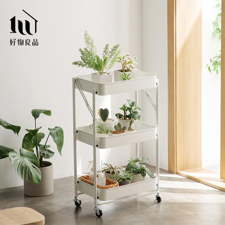 可煞車萬向輪折疊收納置物三層推車