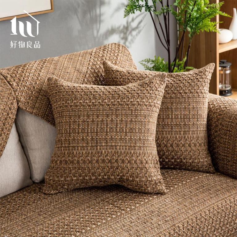《棕褐麻花》日系簡約棉麻編織紋防滑防貓抓沙發墊組合