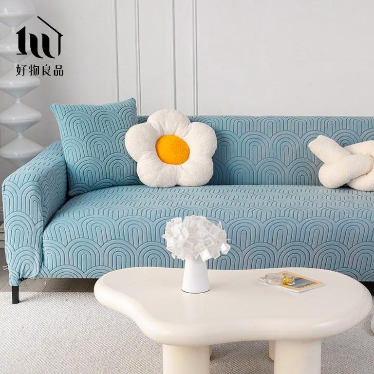 幾何波紋系列《藍色》四季通用高彈力立體提花彈力沙發罩｜贈抱枕套*1+泡棉條