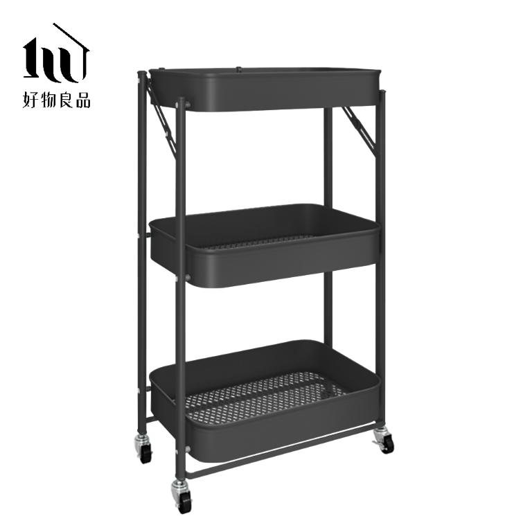 可煞車萬向輪折疊收納置物三層推車