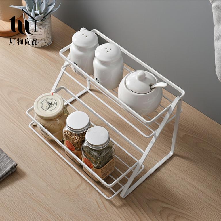 居家收納雙層鐵藝置物架廚房調味罐浴室收納架 桌面整理架