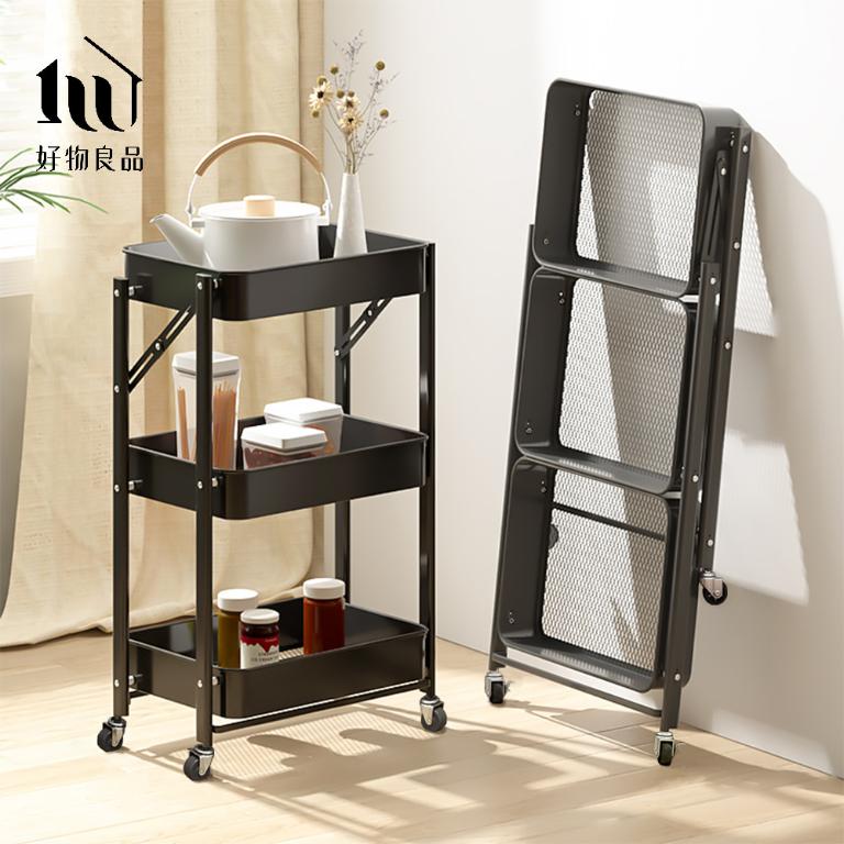 可煞車萬向輪折疊收納置物三層推車