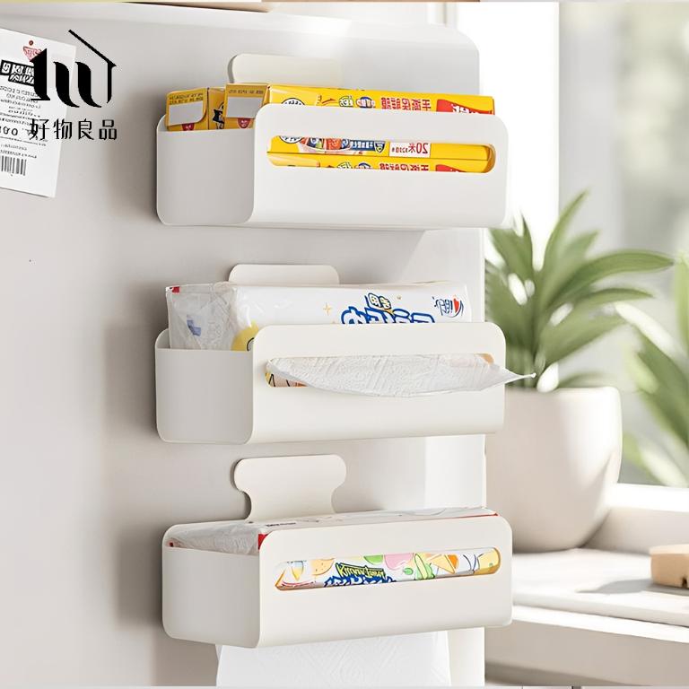 三入組_磁吸式冰箱收納架廚房紙巾盒 濕紙巾收納磁鐵掛架
