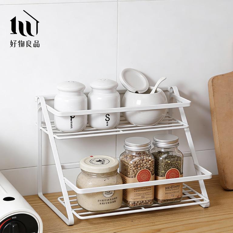 居家收納雙層鐵藝置物架廚房調味罐浴室收納架 桌面整理架