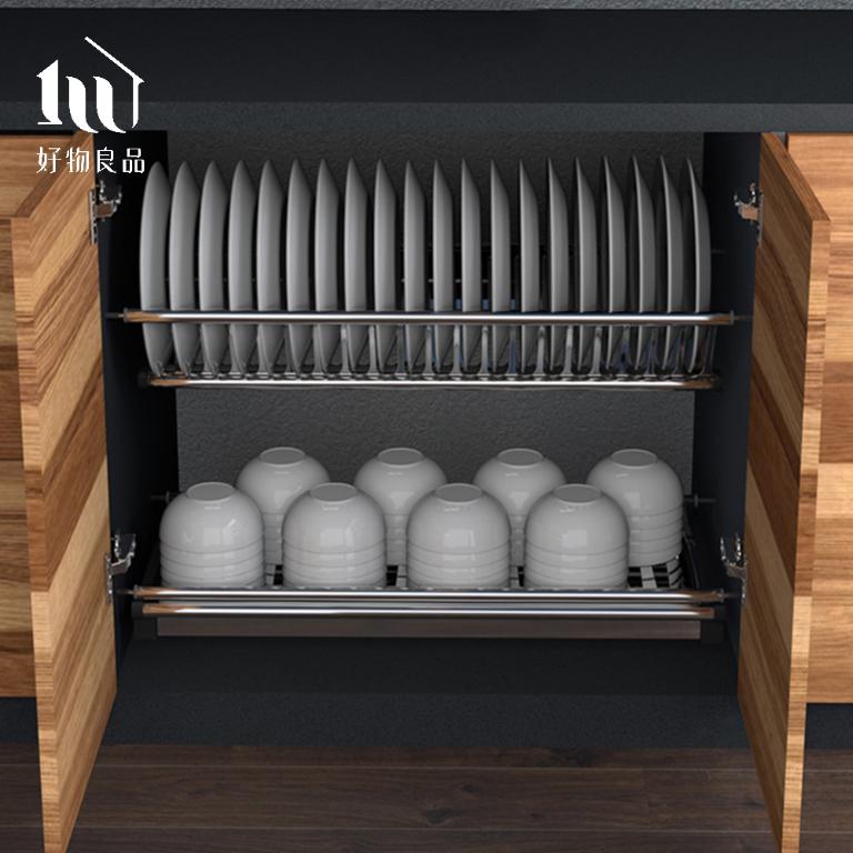 雙層不鏽鋼櫥櫃瀝水碗盤收納支撐架60~90公分