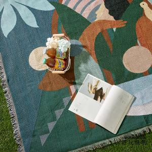 《彩繪叢林》獨家設計棉麻編織防水防髒野餐露營地墊
