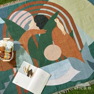 《彩繪叢林》獨家設計棉麻編織防水防髒野餐露營地墊