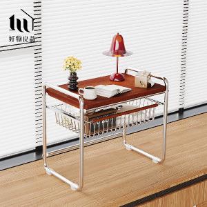 高品質不銹鋼金屬電鍍實木收納架