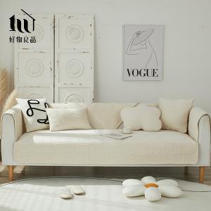 四季通用厚感雪尼爾親膚系列《日式米白》立體防滑刺繡沙發墊組合