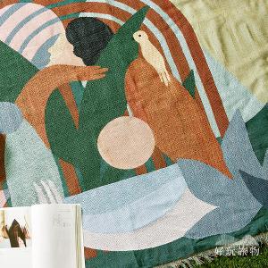 《彩繪叢林》獨家設計棉麻編織防水防髒野餐露營地墊